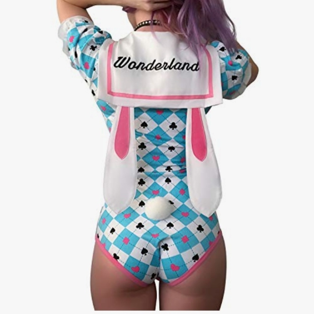 Wonderland Blue and Pink Women's Pajama Bodysuit